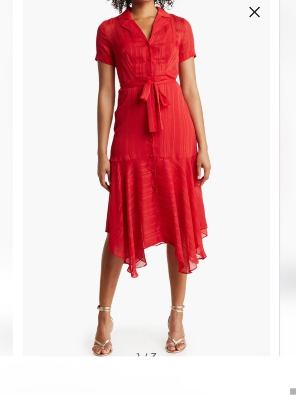 Nanette Lepore Red Sharkbite Tie-Waist Shirt Dress